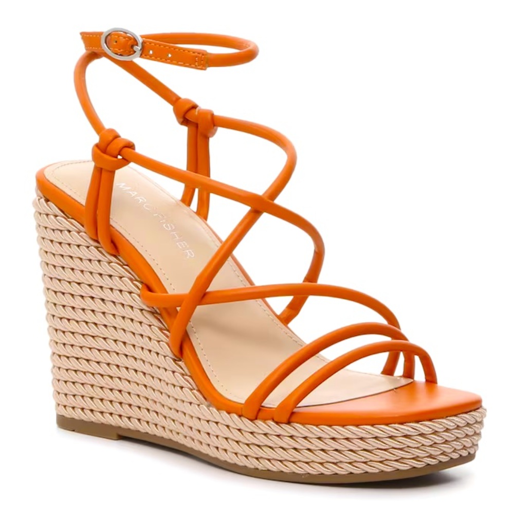 NEW: 🧡Marc Fisher Wedge Espadrilles heels sandals Orange Gold braided Size 7